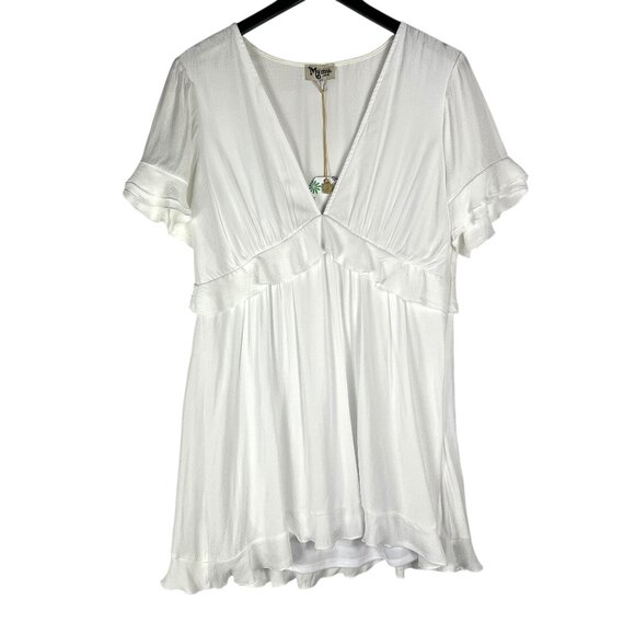 NWT Show Me Your Mumu Virginia Mini Dress in White V-Neck Ruffle Size L - Picture 1 of 12